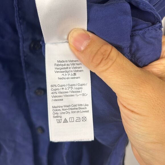 J. Crew navy ruffle collar cuff button blouse top size M - Picture 7 of 9